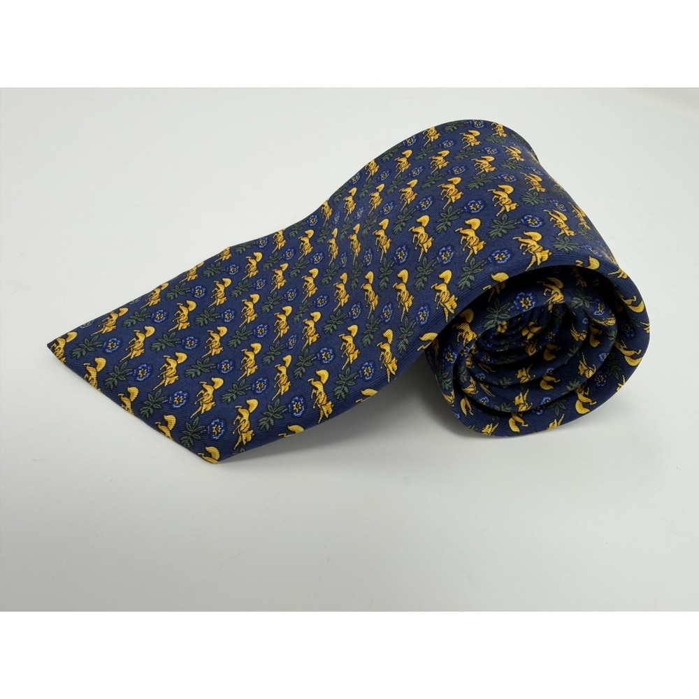 Marc Rozier Paris Men's Tie 100% Silk Navy Foxes Botanical Flowers
